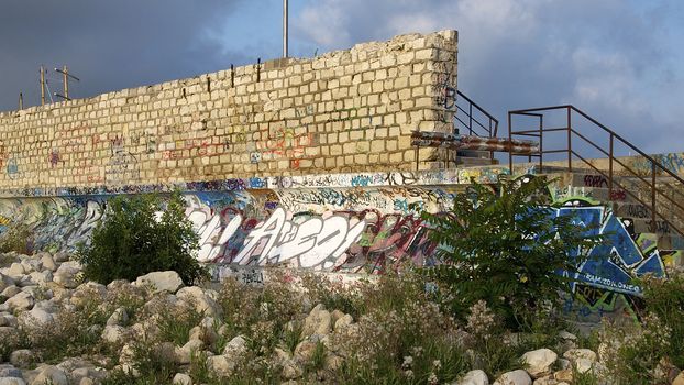 Young artists have decorated the walls and breakwaters in Varna port on the Black Sea
