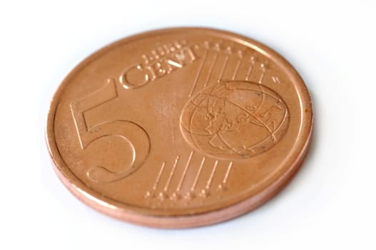 coin of five euros isolated closeup