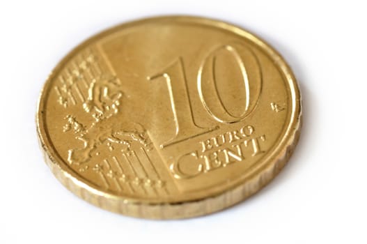 coin of 10 cent of  euros isolated closeup