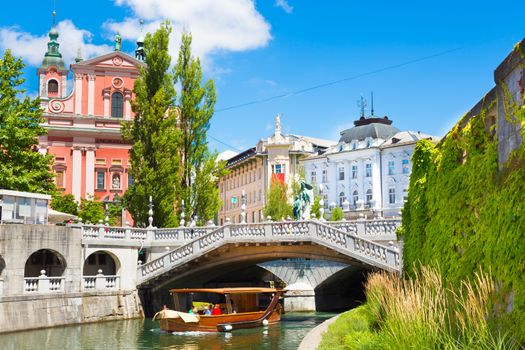Romantic medieval Ljubljana's city center, capital of Slovenia, Europe.