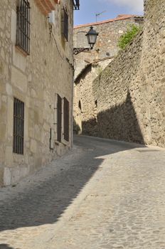 Cobbled street in the village of Trujillo, in Caceres, Spain