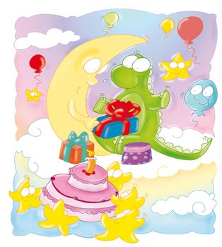 Luna con dragho festeggiano il compleanno tanti regali