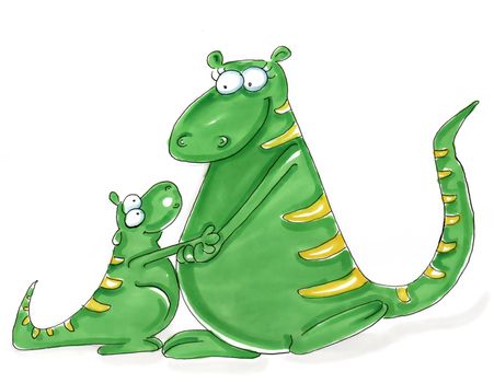il drago verde papà con piccolo,
fanno vola vola