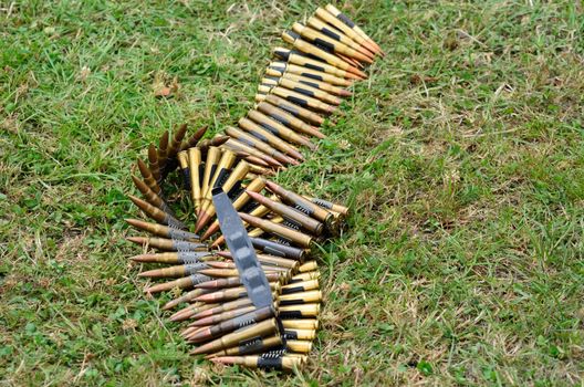 Machine gun bullets lying  on ground