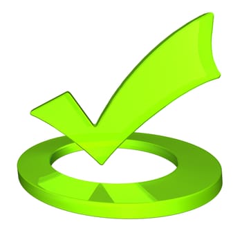 Glossy green Check mark on white background