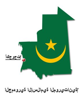 map of Islamic Republic of Mauritania in colors of its flag and designation of capital