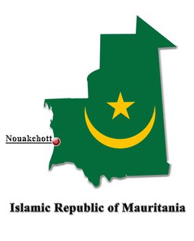 map of Islamic Republic of Mauritania in colors of its flag isolated on white