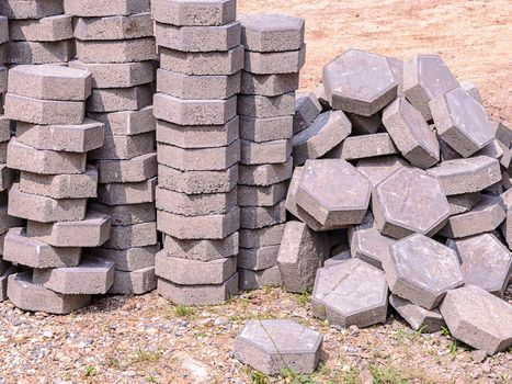 Concrete blocks for pavement on construction site 