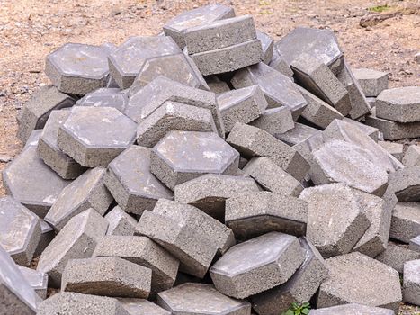 Concrete blocks for pavement on construction site 
