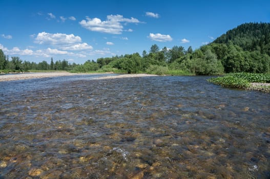 The mountain river with rapid current