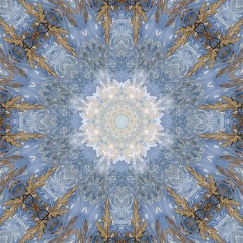 Abstract artistic seamless pattern, handmade floral ornament, applique from painted garlic husks, leaves and watercolor background