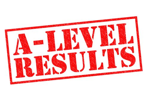 A LEVEL RESULTS red Rubber Stamp over a white background.