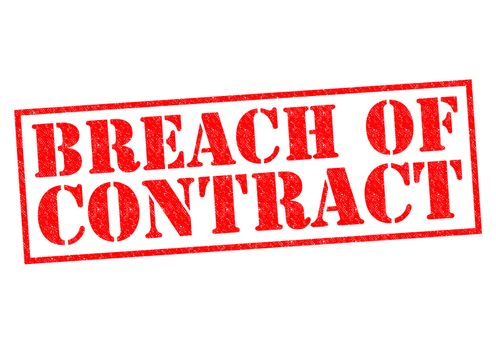 BREACH OF CONTRACT red Rubber Stamp over a white background.