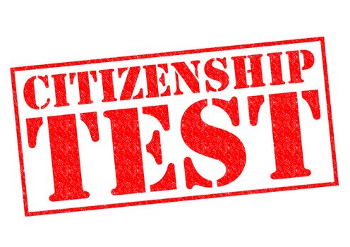 CITIZENSHIP TEST red Rubber Stamp over a white background.