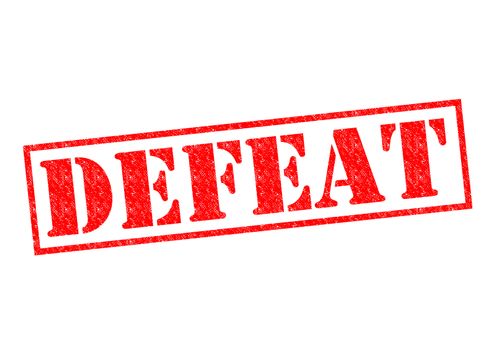 DEFEAT red Rubber Stamp over a white background.