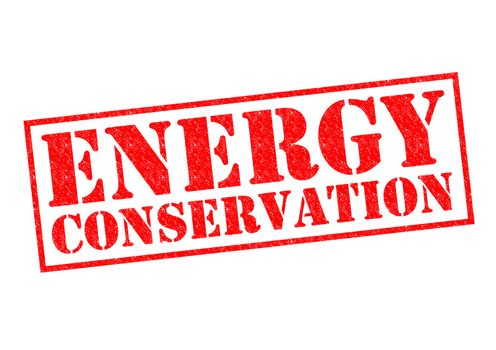 ENERGY CONSERVATION red Rubber Stamp over a white background.