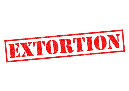 EXTORTION red Rubber Stamp over a white background.