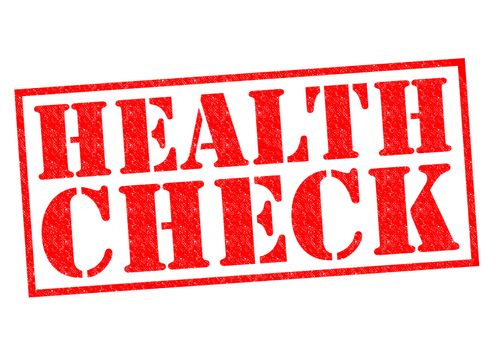 HEALTH CHECK red Rubber Stamp over a white background.