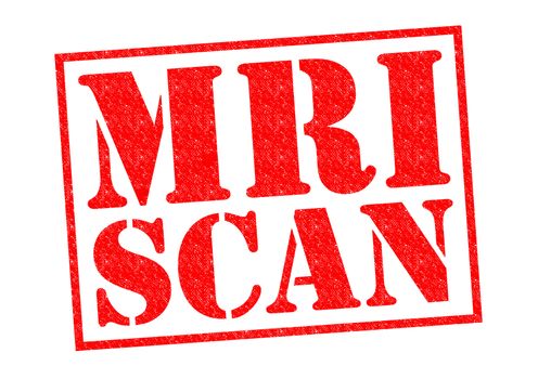 MRI SCAN red Rubber Stamp over a whoite background.