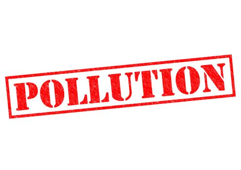 POLLUTION red Rubber Stamp over a white background.