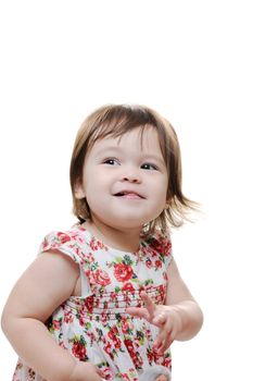 Cheerful young infant girl with tongue out