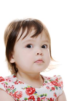 Surprised female infant closeup portrait