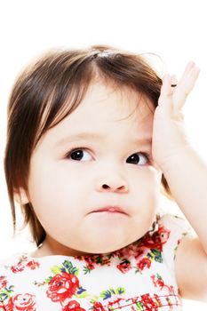 Little girl looking confused or distressed closeup portrait