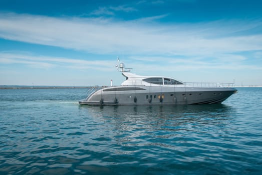 Large luxury  private motor yacht  out at sea