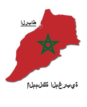 map of Kingdom of Morocco in colors of its flag isolated on white