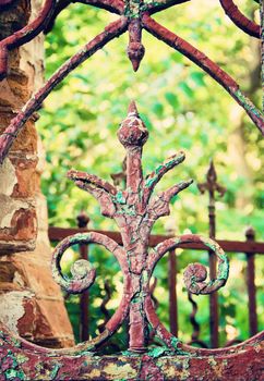 ornamental grille of an old fence in old town