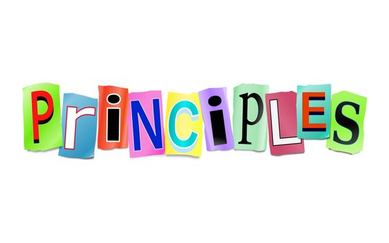 Illustration depicting a set of cut out printed letters arranged to form the word principles.