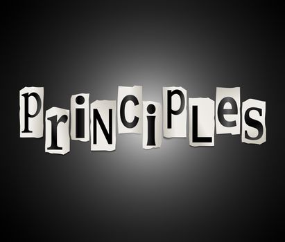 Illustration depicting a set of cut out printed letters arranged to form the word principles.