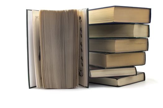 A stack of books on a white background