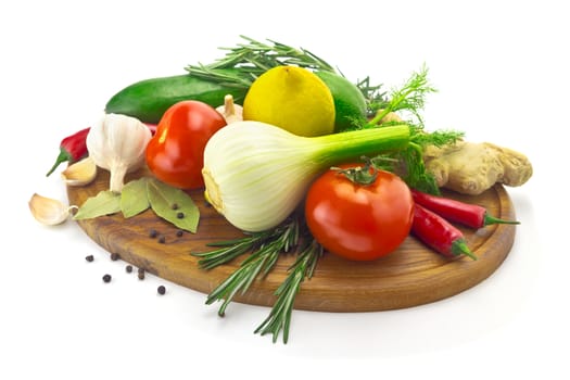 set of vegetables
Vegetables on a white background
garlic, fennel, rosemary, tomatoes, pepper, ginger on a cutting board