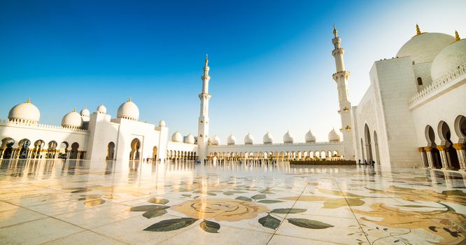 ABU DHABI, UAE - DECEMBER 18: Sheikh Zayed Grand Mosque, Abu Dhabi, UAE on December 18, 2013 in Abu Dhabi. The 3rd largest mosque in the world, area is 22,412 square meters