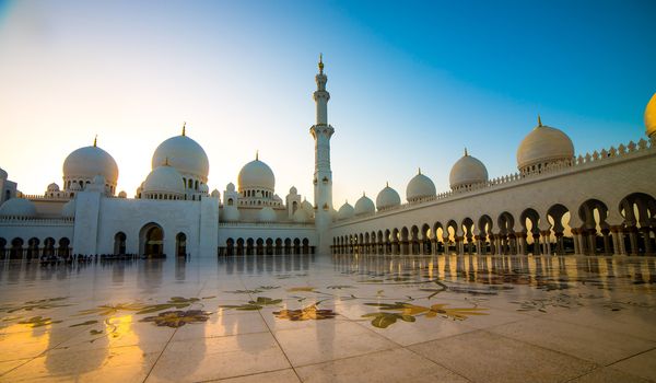 ABU DHABI, UAE - DECEMBER 18: Sheikh Zayed Grand Mosque, Abu Dhabi, UAE on December 18, 2013 in Abu Dhabi. The 3rd largest mosque in the world, area is 22,412 square meters