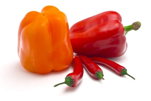 sweet and spicy peppers isolated on white background