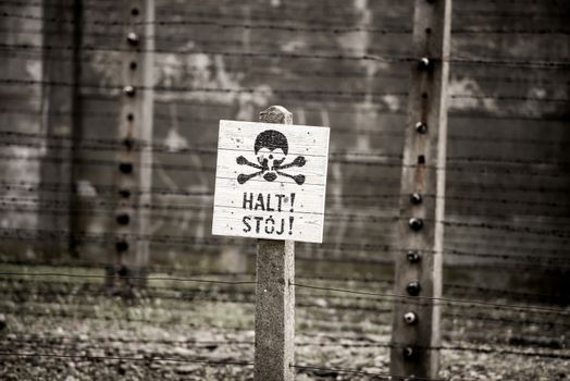 Death warning sign in Auschwitz