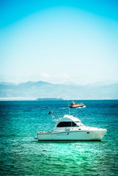 Yacht on azure sea water in Tarifa, Spain
