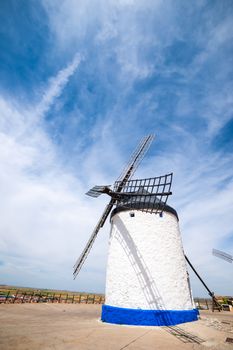 traditional windmills and castle in Consuegra, Toledo, Spain