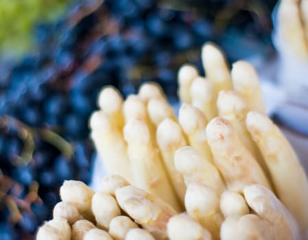 Fresh cut white asparagus close up