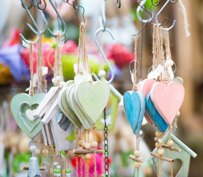 beautiful wooden hearts on strings