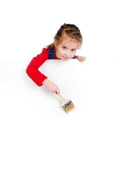 Pretty little girl with a brush and white banner