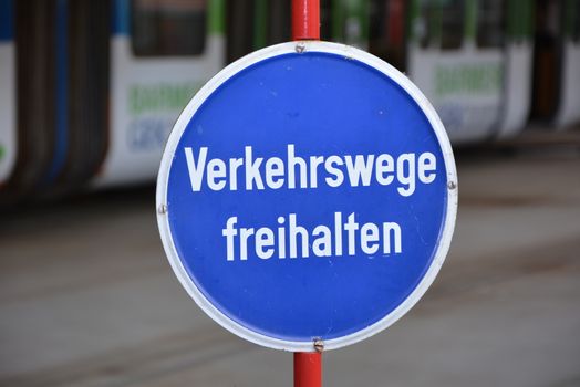 blue Warning sign for the road space