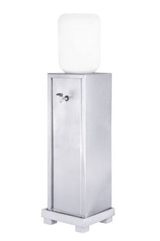 Stainless water cooler with water bottle isolated on a white background. 