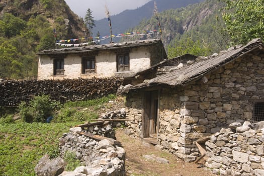 Traditional mountain house in the trek to Everest Base Camp in the Himalaya Mountains in Nepal
