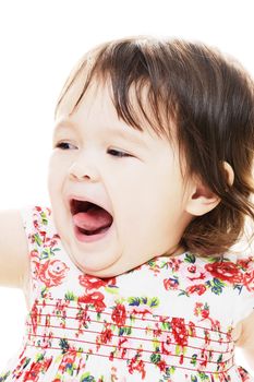 Little girl with mouth open showing tongue