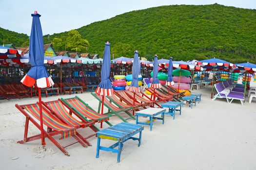 beach chairs and umbrella at Koh Larn, Pataya,Thailand