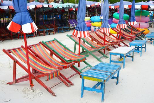 beach chairs and umbrella at Koh Larn, Pataya,Thailand