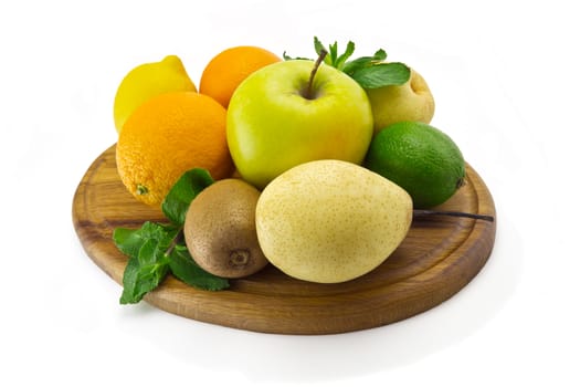 fruit set
apple, pears, oranges, lemon, kiwi and lime on a cutting board
fruit set on a white background
